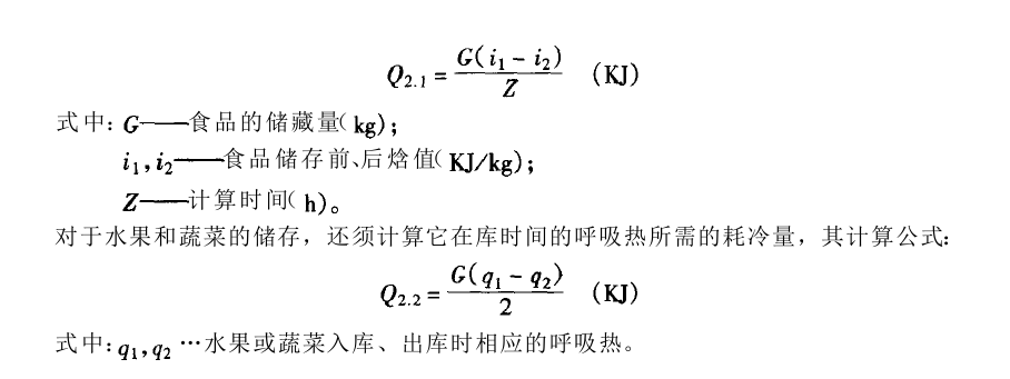 食品冷藏庫好冷量計算